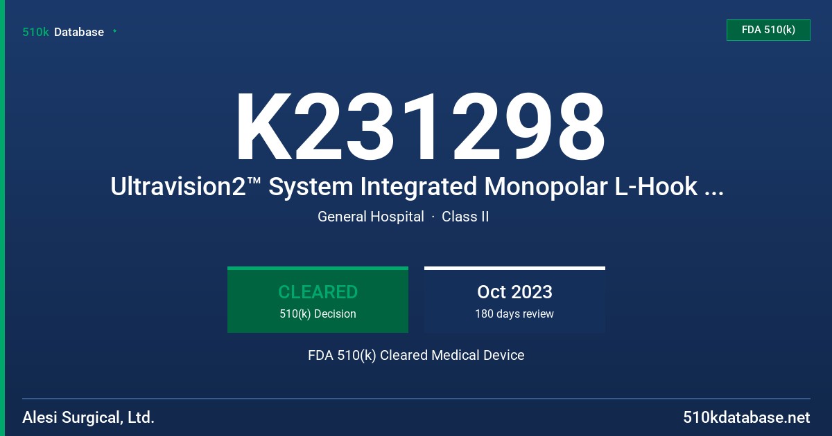 K231298 Ultravision2™ System Integrated Monopolar L-Hook (H/S)™ FDA 510(k) Cleared Medical Device