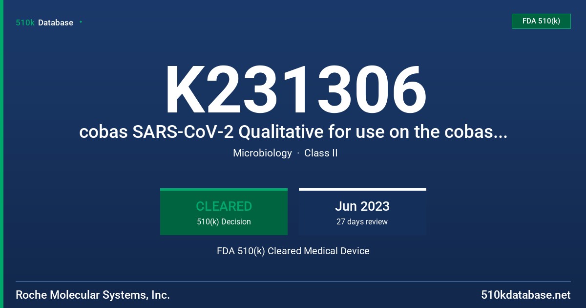 K231306 cobas SARS-CoV-2 Qualitative for use on the cobas 5800/6800/8800 Systems FDA 510(k) Cleared Medical Device