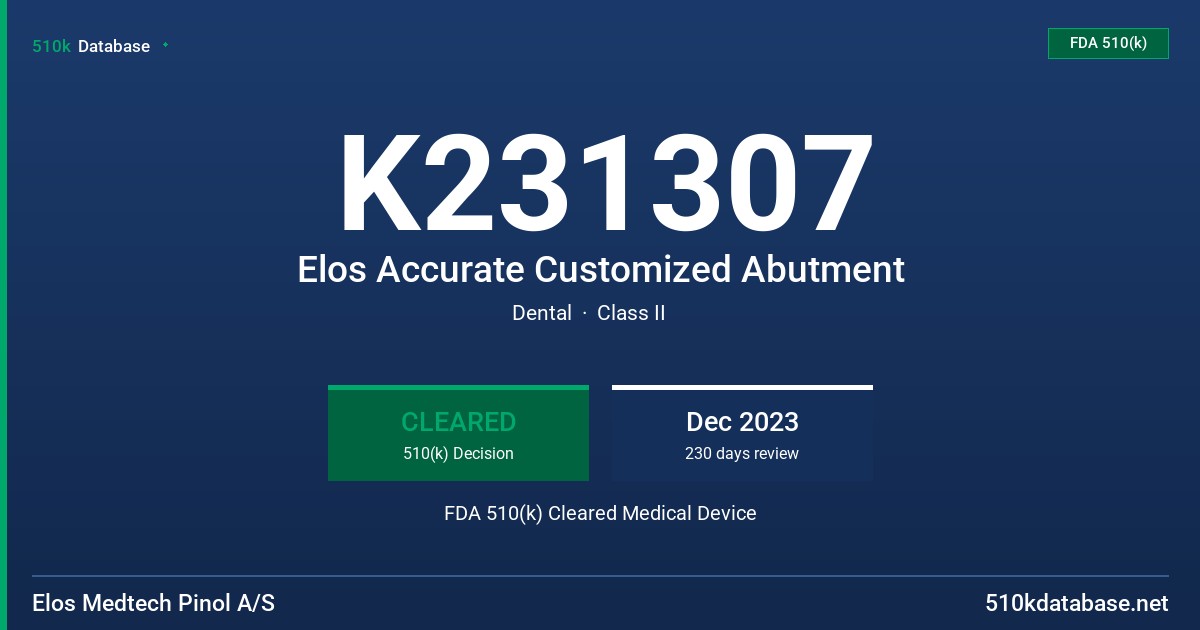 K231307 Elos Accurate Customized Abutment FDA 510(k) Cleared Medical Device