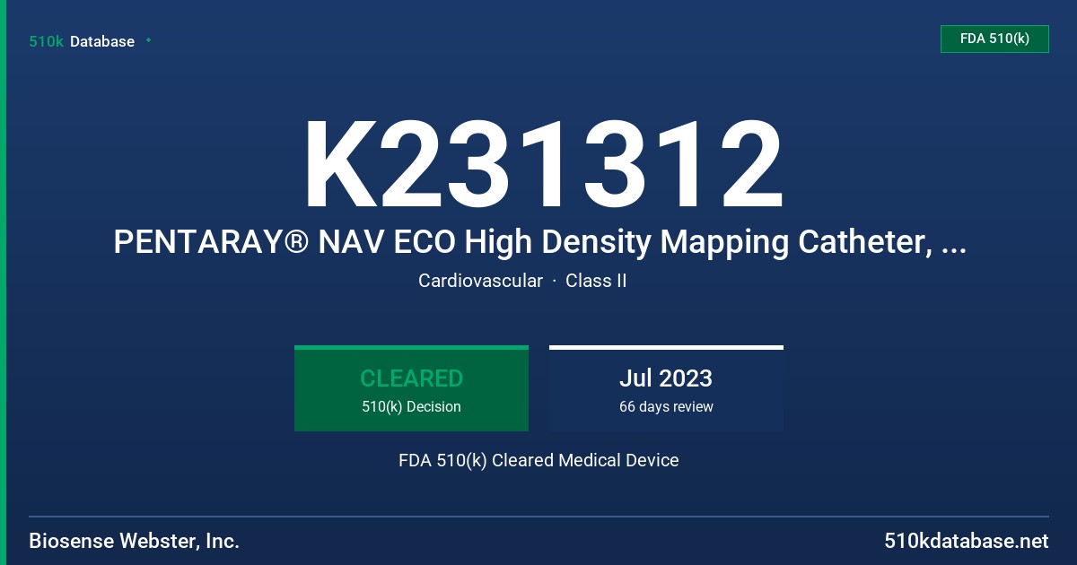 K231312 PENTARAY® NAV ECO High Density Mapping Catheter, DECANAV® Mapping Catheter, Webster® CS Catheter with Auto ID, Webster® CS Catheter with EZ Steer Technology, Webster® CS Catheter with EZ Steer Technology with Auto ID FDA 510(k) Cleared Medical Device