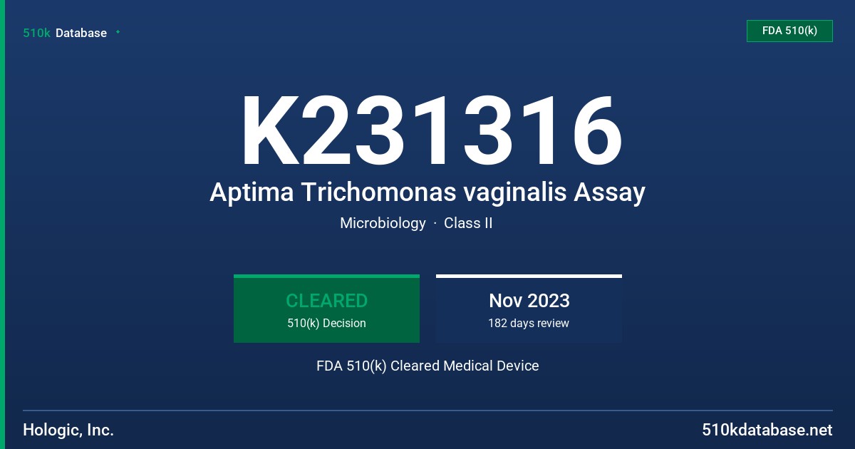 K231316 Aptima Trichomonas vaginalis Assay FDA 510(k) Cleared Medical Device