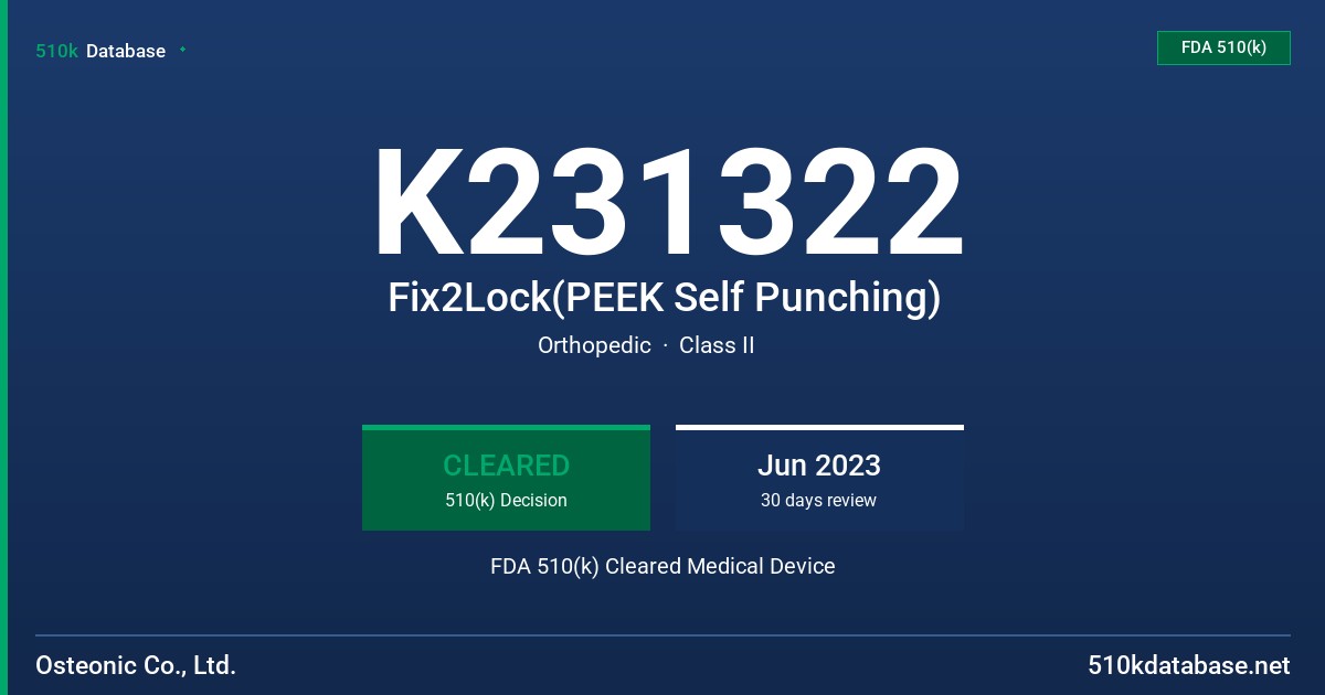 K231322 Fix2Lock(PEEK Self Punching) FDA 510(k) Cleared Medical Device