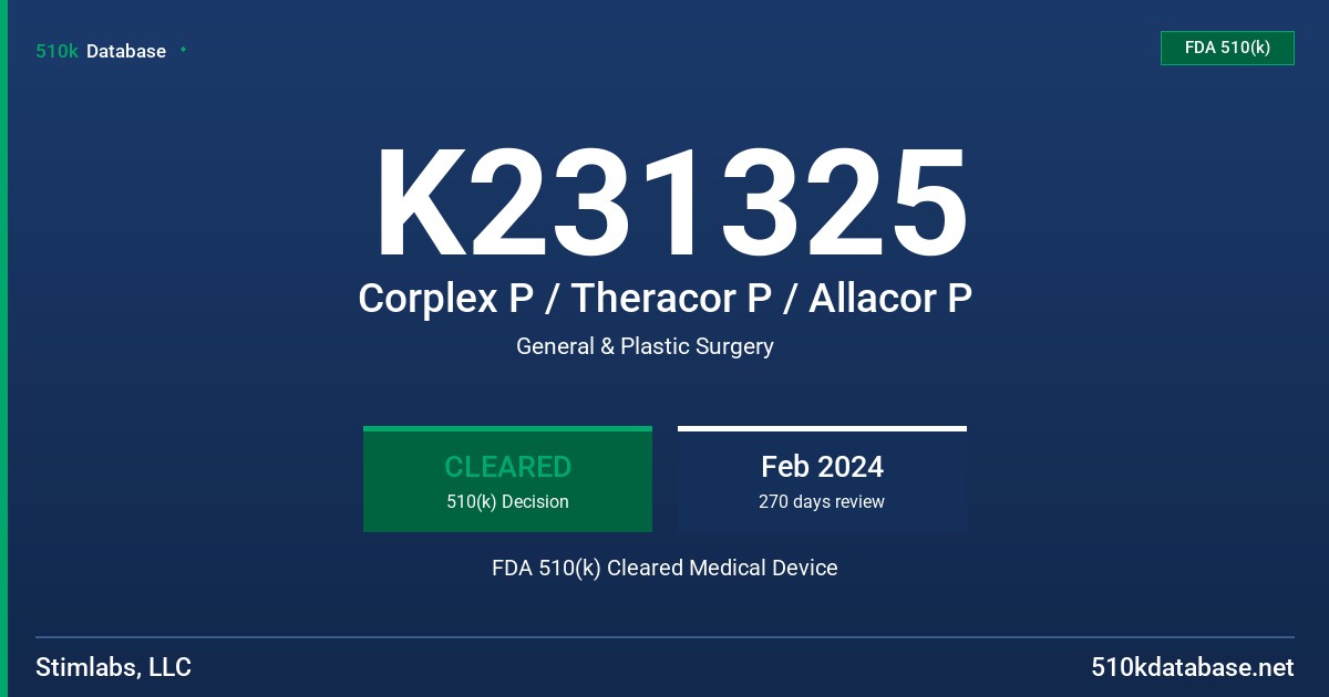 K231325 Corplex P / Theracor P / Allacor P FDA 510(k) Cleared Medical Device