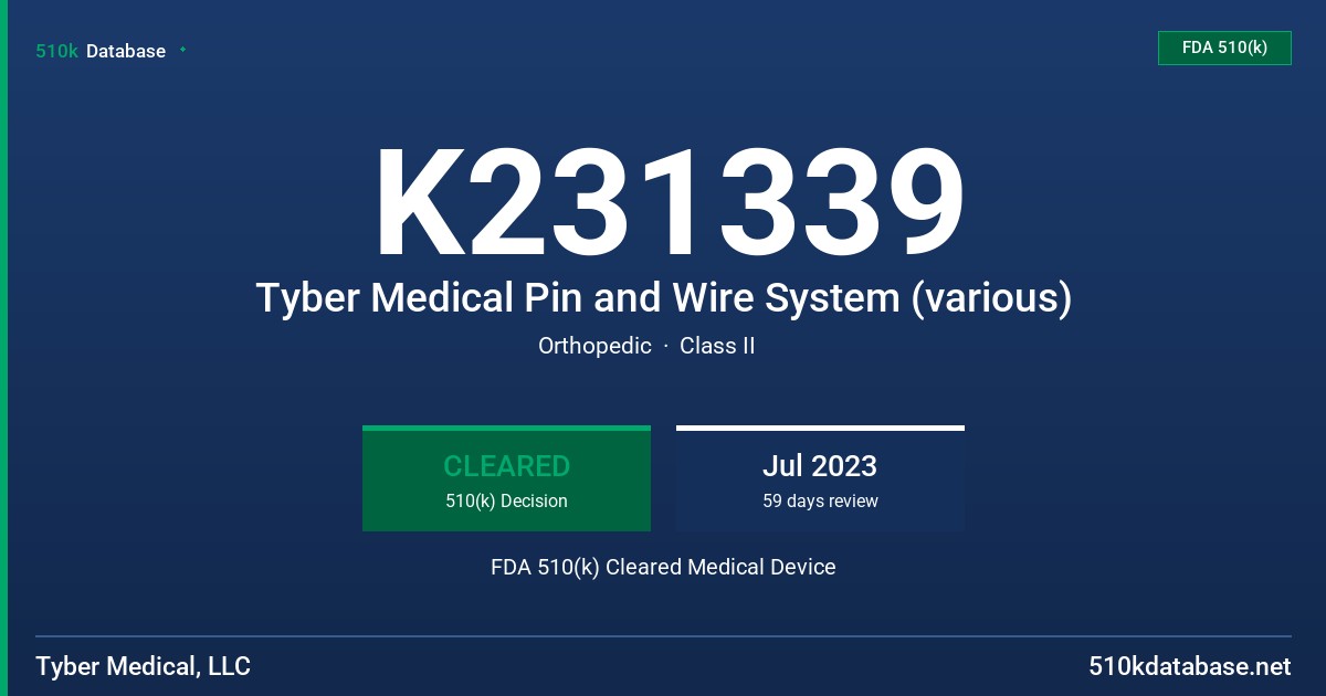 K231339 Tyber Medical Pin and Wire System (various) FDA 510(k) Cleared Medical Device