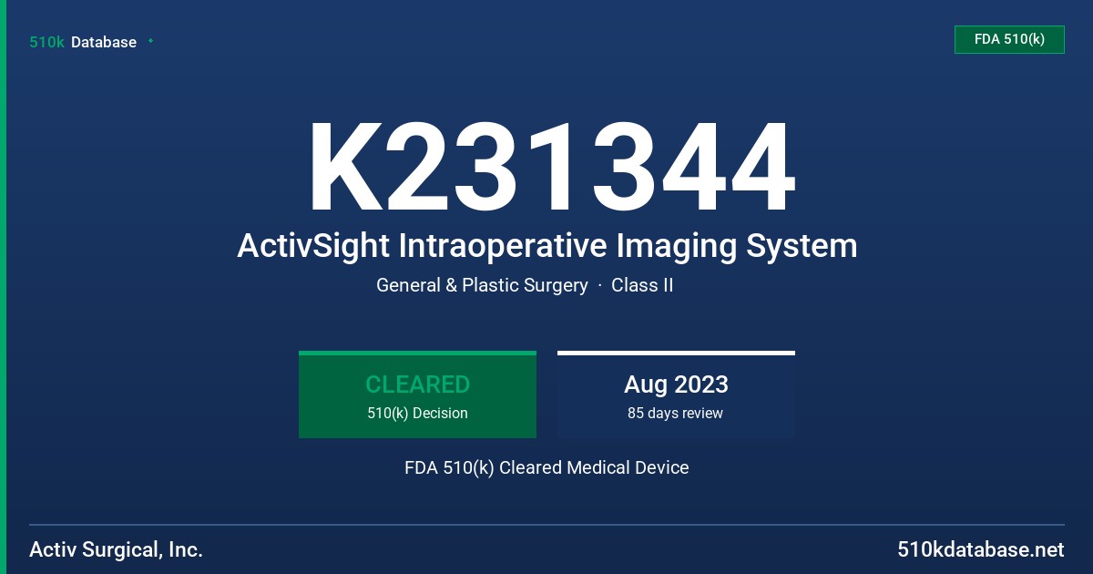 K231344 ActivSight Intraoperative Imaging System FDA 510(k) Cleared Medical Device