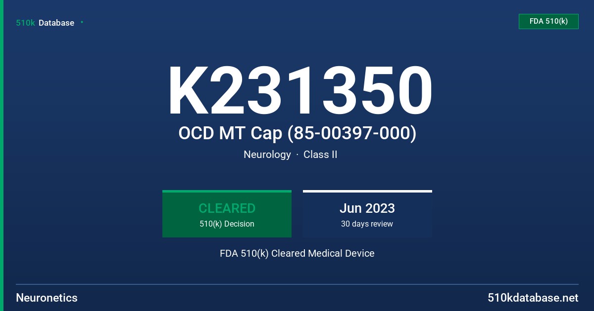 K231350 OCD MT Cap (85-00397-000) FDA 510(k) Cleared Medical Device