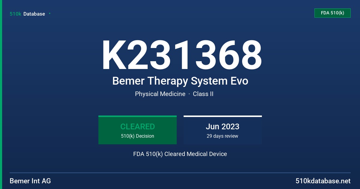K231368 Bemer Therapy System Evo FDA 510(k) Cleared Medical Device