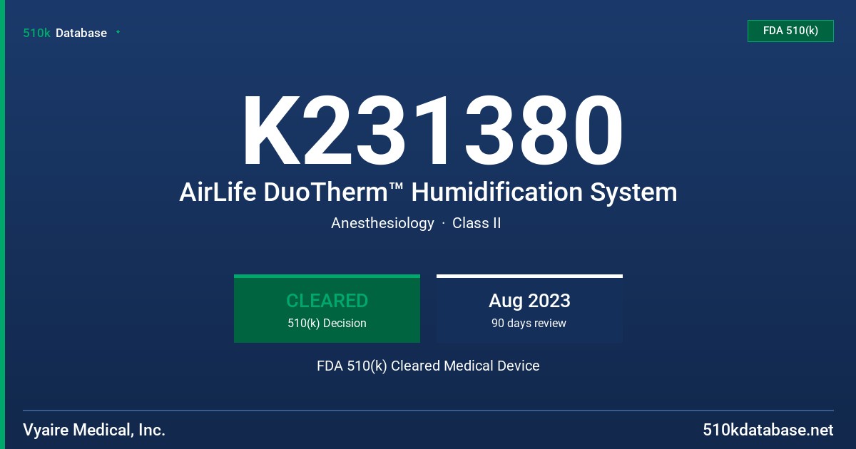 K231380 AirLife DuoTherm™ Humidification System FDA 510(k) Cleared Medical Device
