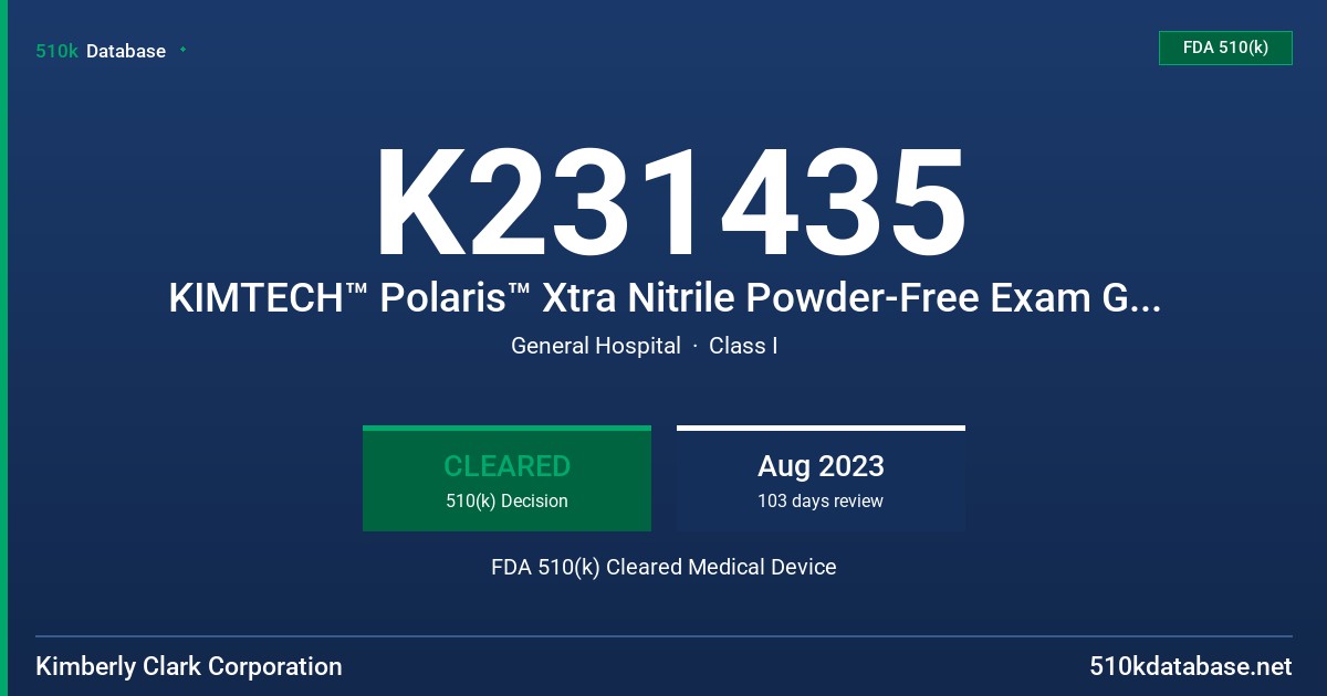 K231435 KIMTECH™ Polaris™ Xtra Nitrile Powder-Free Exam Gloves Tested for Use with Chemotherapy Drugs, Opioid Fentanyl Citrate, Simulated Gastric Acid and Fentanyl in Simulated Gastric Acid FDA 510(k) Cleared Medical Device