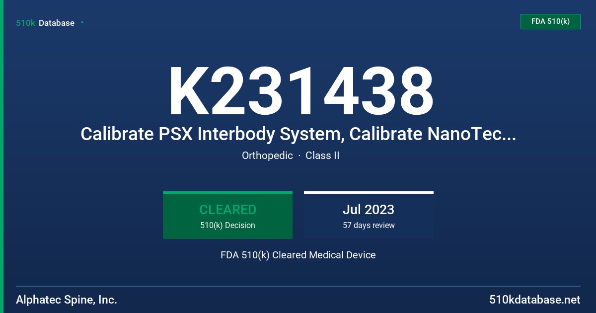 K231438 Calibrate PSX Interbody System, Calibrate NanoTec PSX Interbody System FDA 510(k) Cleared Medical Device