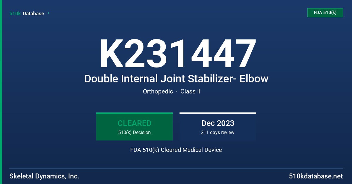 K231447 Double Internal Joint Stabilizer- Elbow FDA 510(k) Cleared Medical Device