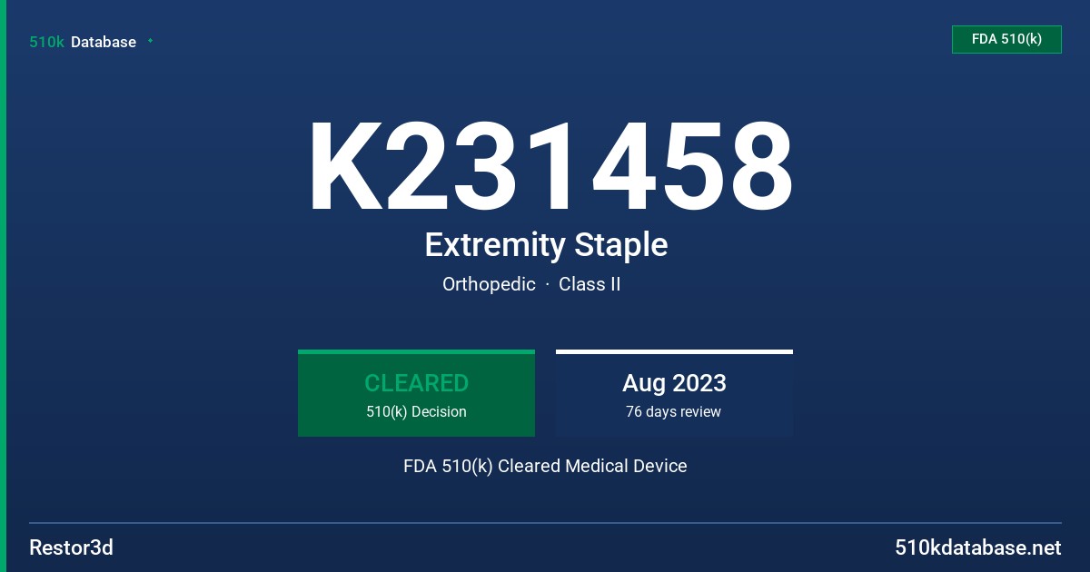 K231458 Extremity Staple FDA 510(k) Cleared Medical Device