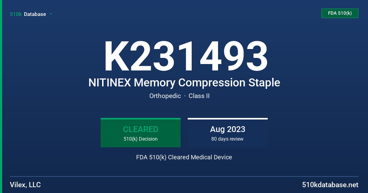 K231493 NITINEX Memory Compression Staple FDA 510(k) Cleared Medical Device