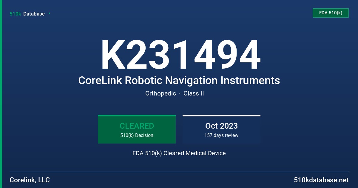 K231494 CoreLink Robotic Navigation Instruments FDA 510(k) Cleared Medical Device