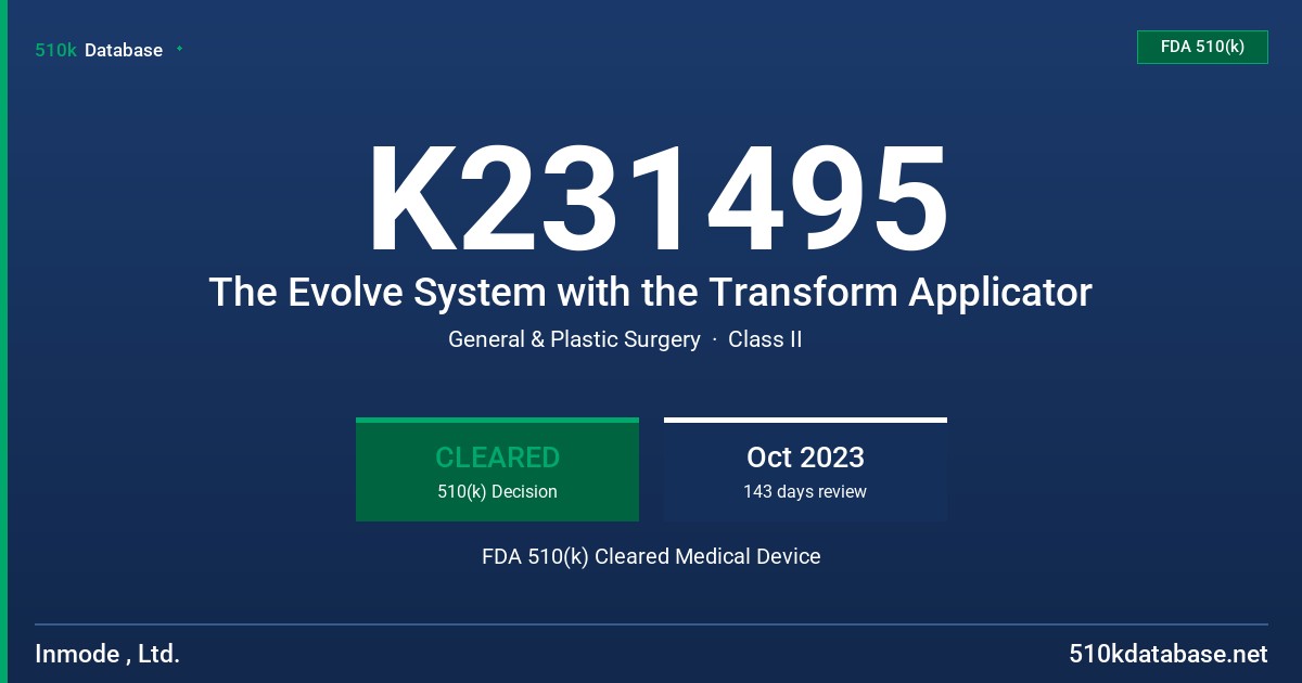 K231495 The Evolve System with the Transform Applicator FDA 510(k) Cleared Medical Device