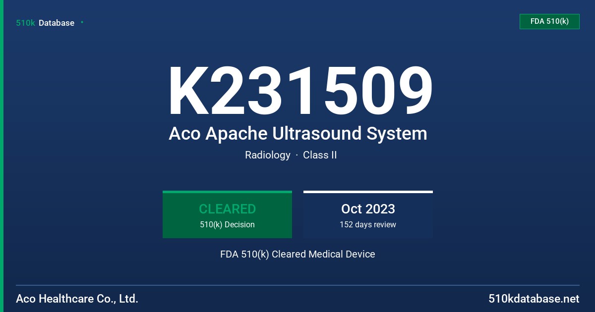 K231509 Aco Apache Ultrasound System FDA 510(k) Cleared Medical Device