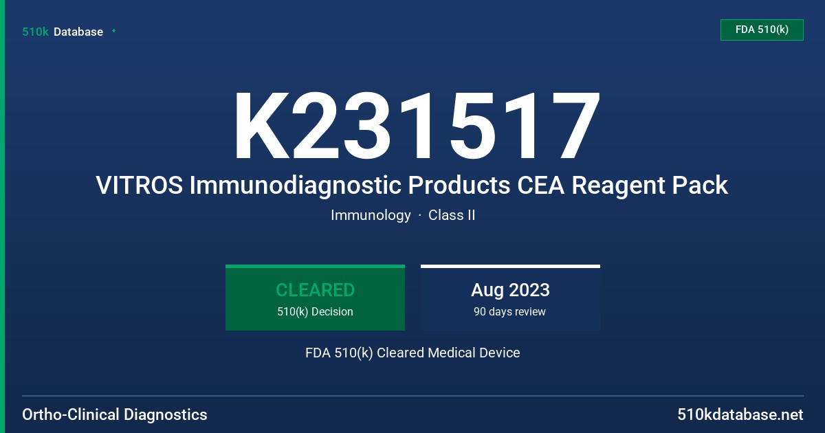 K231517 VITROS Immunodiagnostic Products CEA Reagent Pack FDA 510(k) Cleared Medical Device