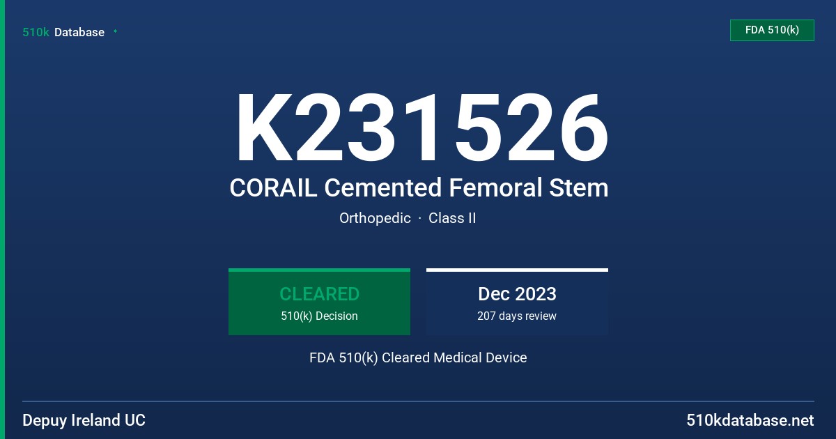 K231526 CORAIL Cemented Femoral Stem FDA 510(k) Cleared Medical Device
