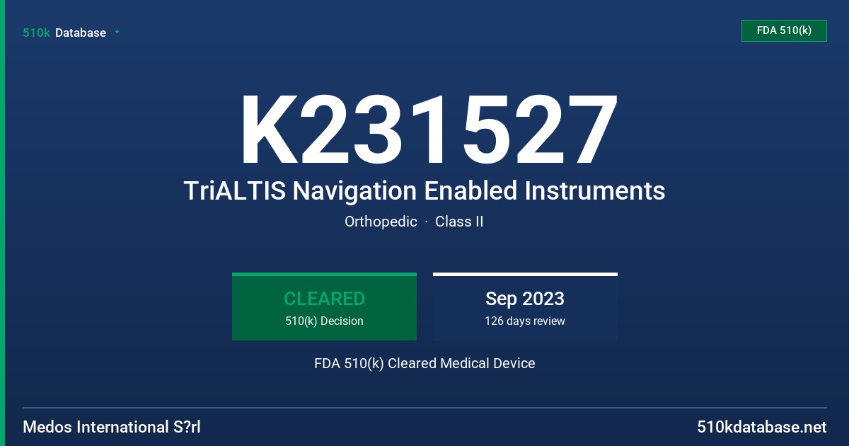 K231527 TriALTIS Navigation Enabled Instruments FDA 510(k) Cleared Medical Device