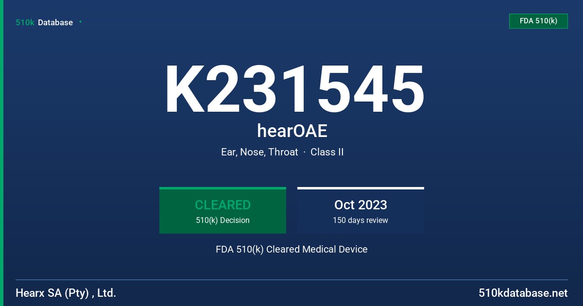 K231545 hearOAE FDA 510(k) Cleared Medical Device