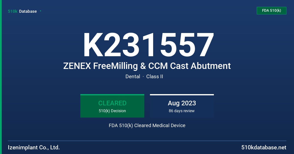 K231557 ZENEX FreeMilling & CCM Cast Abutment FDA 510(k) Cleared Medical Device