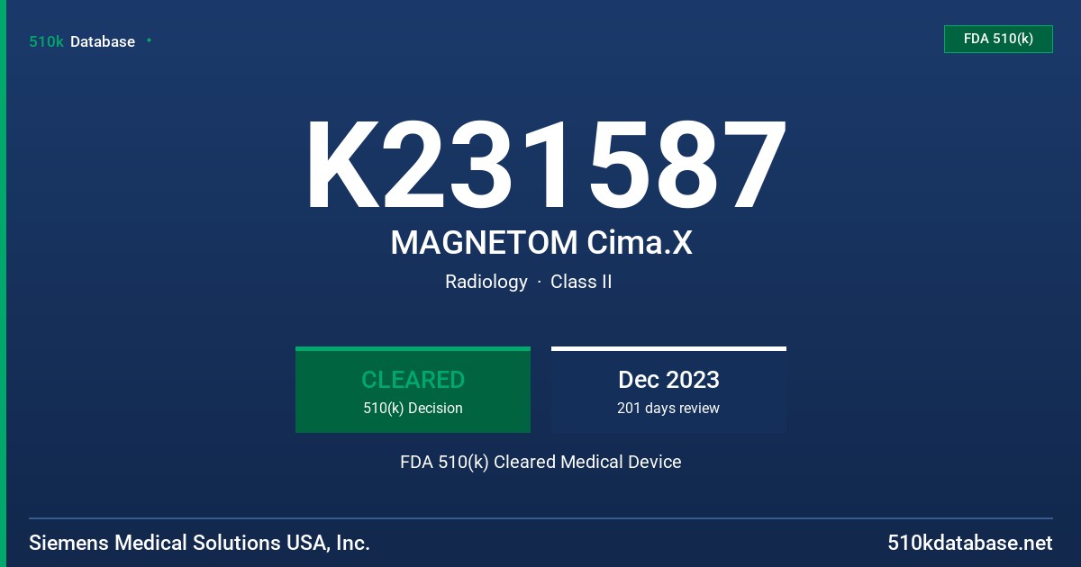 K231587 MAGNETOM Cima.X FDA 510(k) Cleared Medical Device