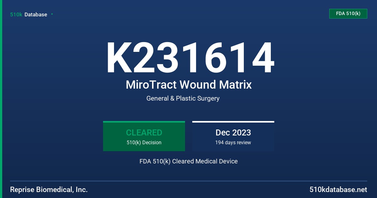 K231614 MiroTract Wound Matrix FDA 510(k) Cleared Medical Device