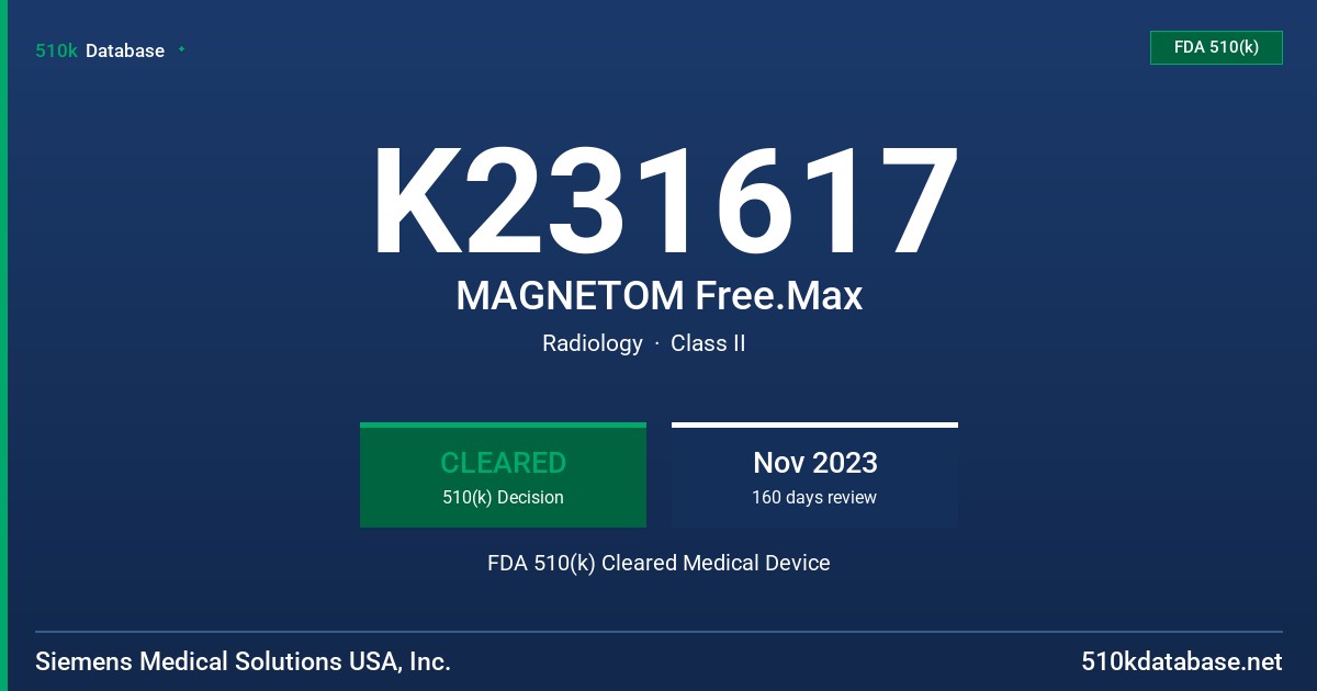 K231617 MAGNETOM Free.Max FDA 510(k) Cleared Medical Device