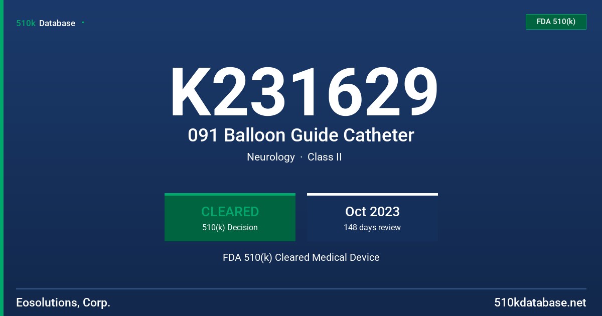 K231629 091 Balloon Guide Catheter FDA 510(k) Cleared Medical Device