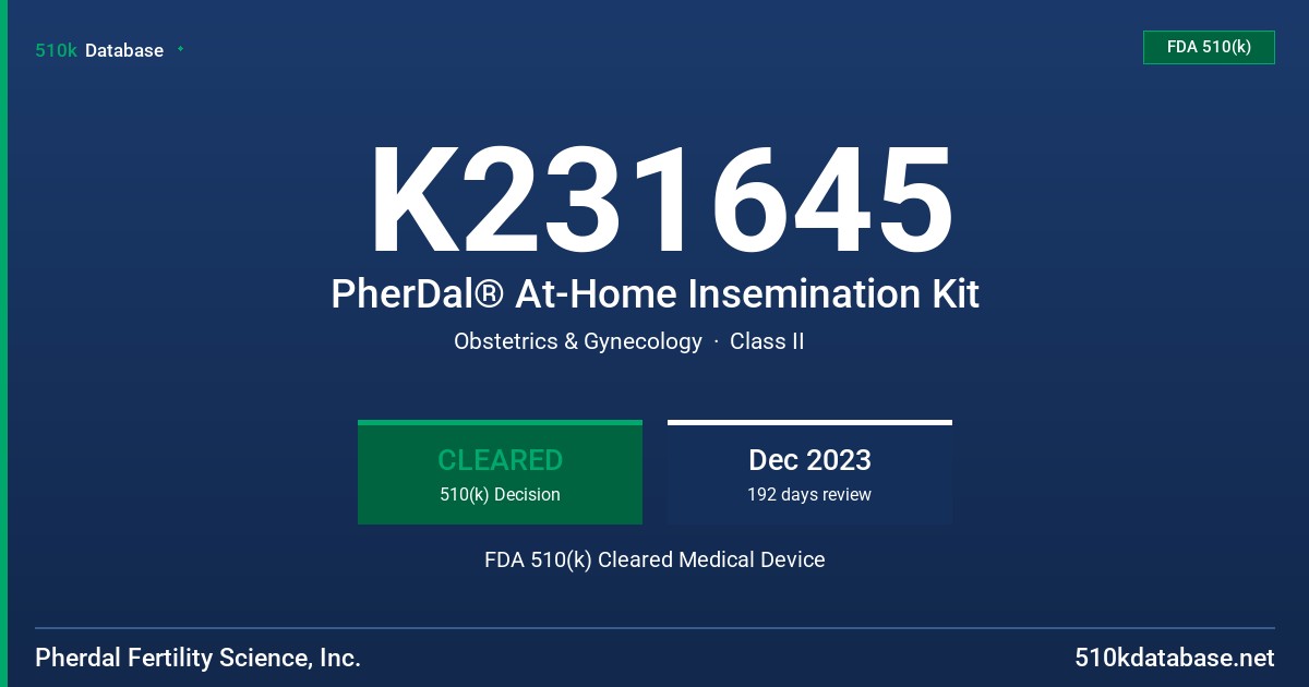 K231645 PherDal® At-Home Insemination Kit FDA 510(k) Cleared Medical Device