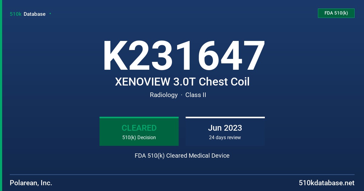 K231647 XENOVIEW 3.0T Chest Coil FDA 510(k) Cleared Medical Device