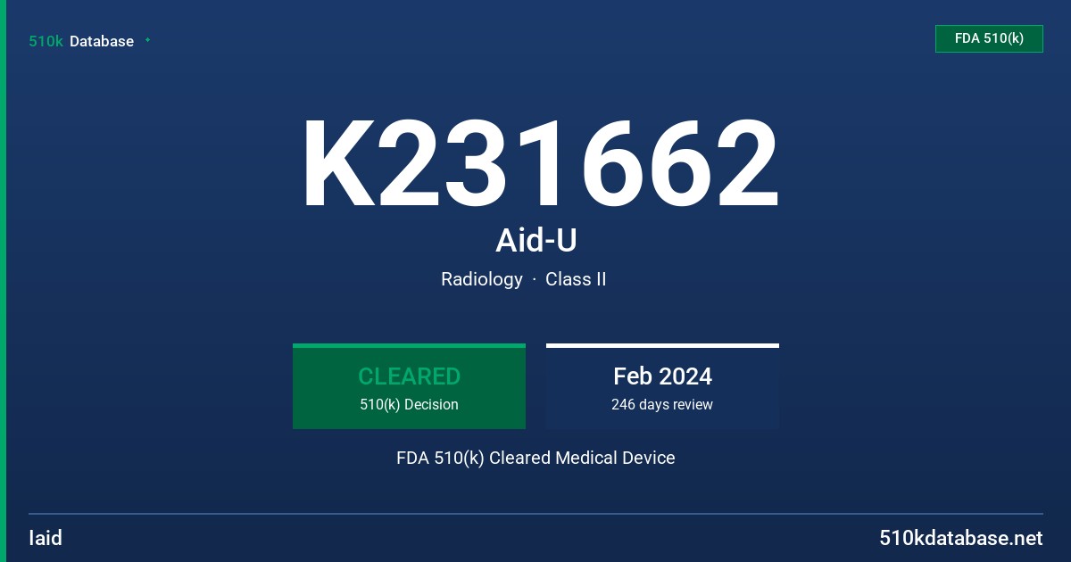 K231662 Aid-U FDA 510(k) Cleared Medical Device