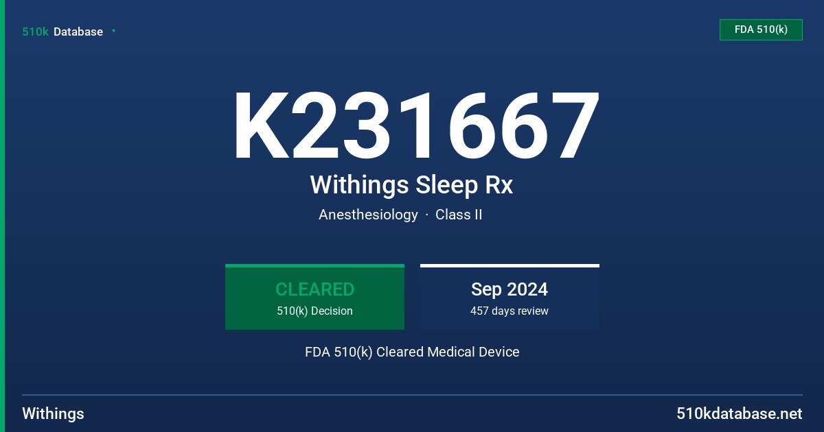 K231667 Withings Sleep Rx FDA 510(k) Cleared Medical Device