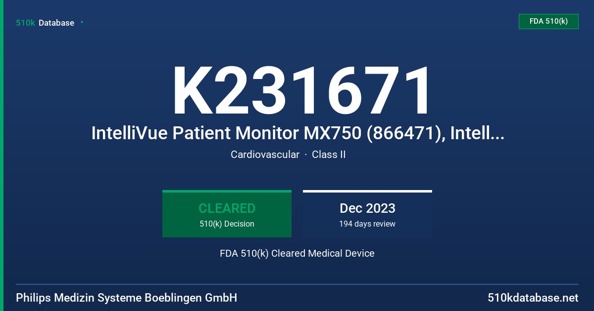 K231671 IntelliVue Patient Monitor MX750 (866471), IntelliVue Patient Monitor MX850 (866470), IntelliVue 4-Slot Module Rack FMX-4 (866468) FDA 510(k) Cleared Medical Device