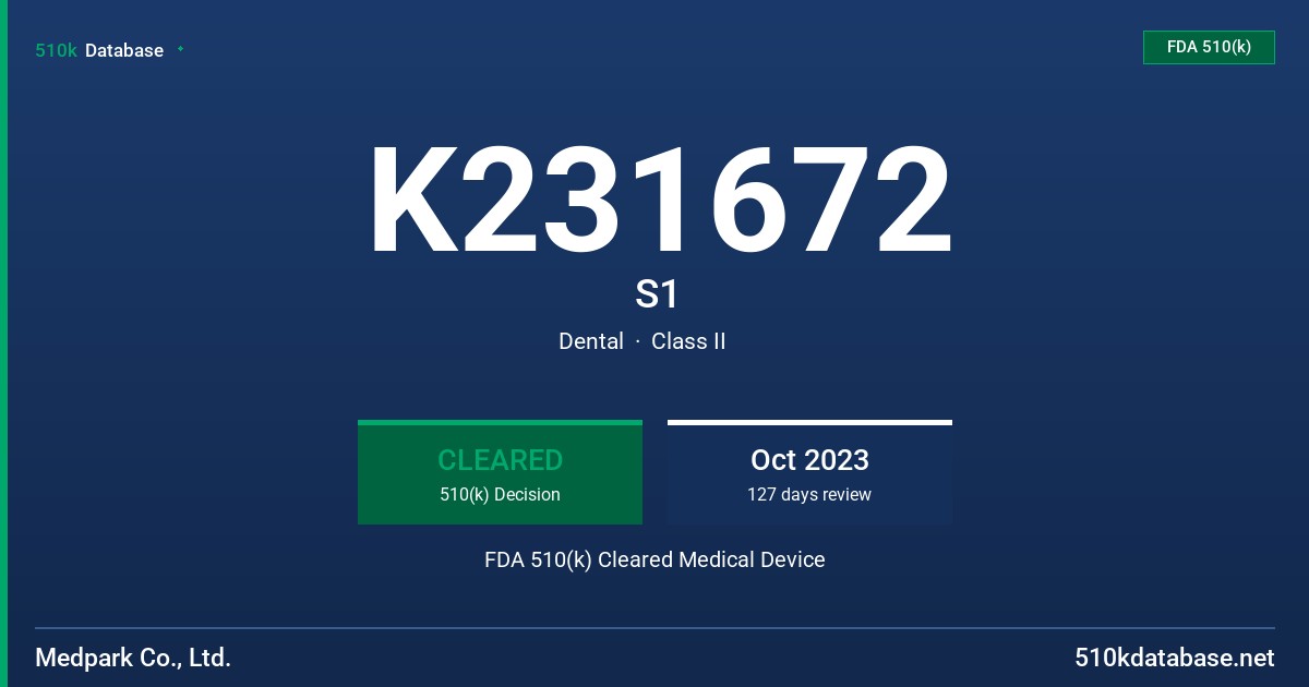 K231672 S1 FDA 510(k) Cleared Medical Device