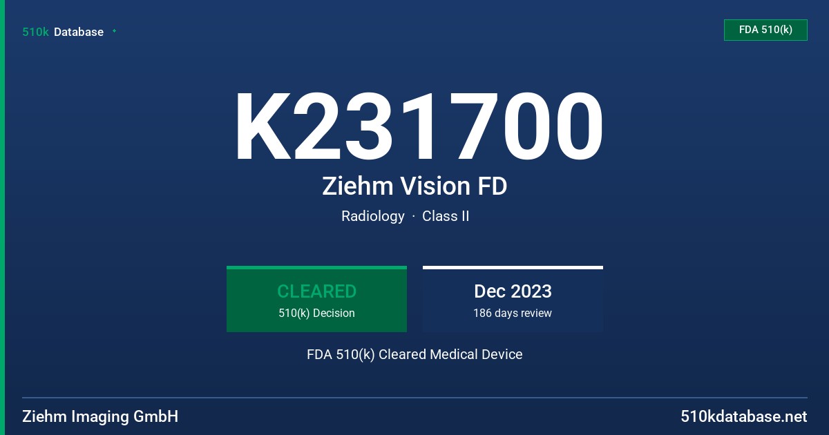 K231700 Ziehm Vision FD FDA 510(k) Cleared Medical Device