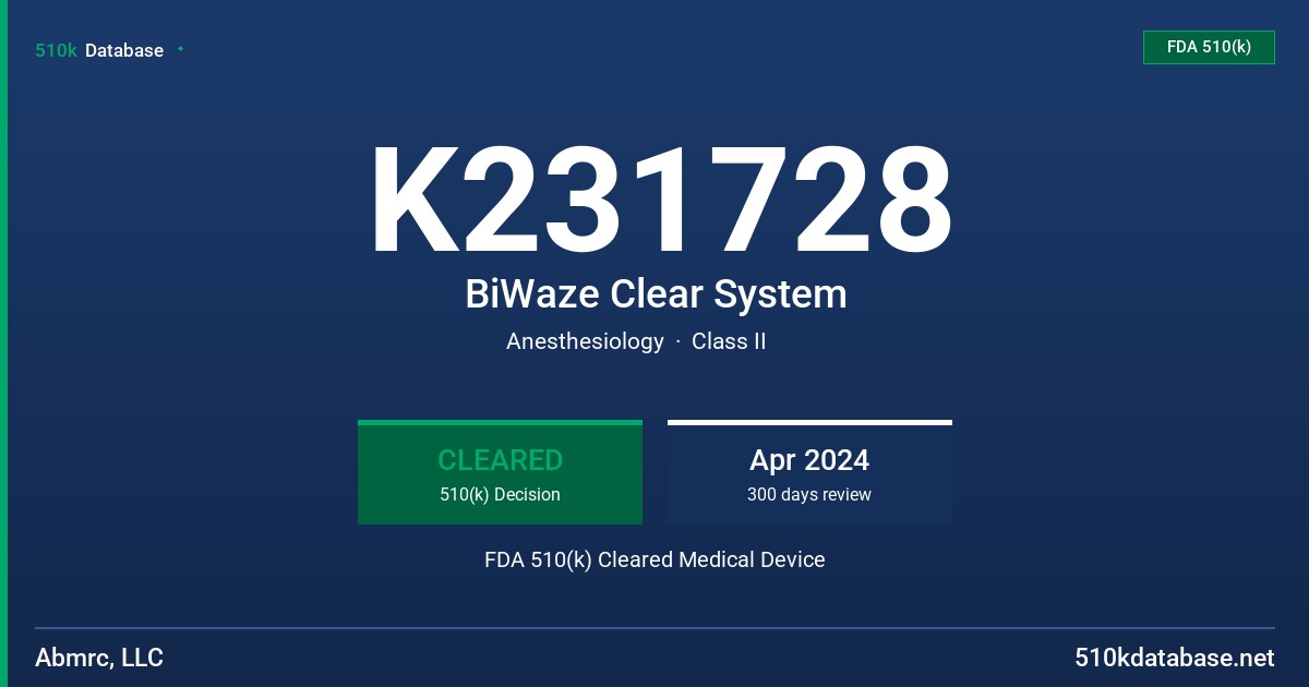 K231728 BiWaze Clear System FDA 510(k) Cleared Medical Device