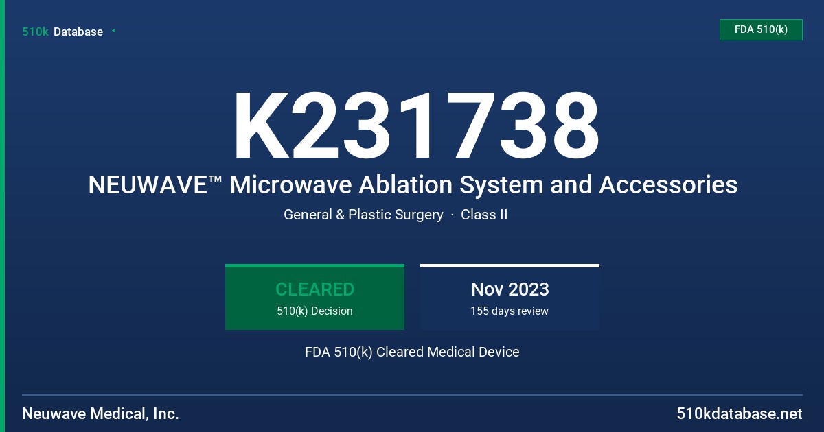 K231738 NEUWAVE™ Microwave Ablation System and Accessories FDA 510(k) Cleared Medical Device