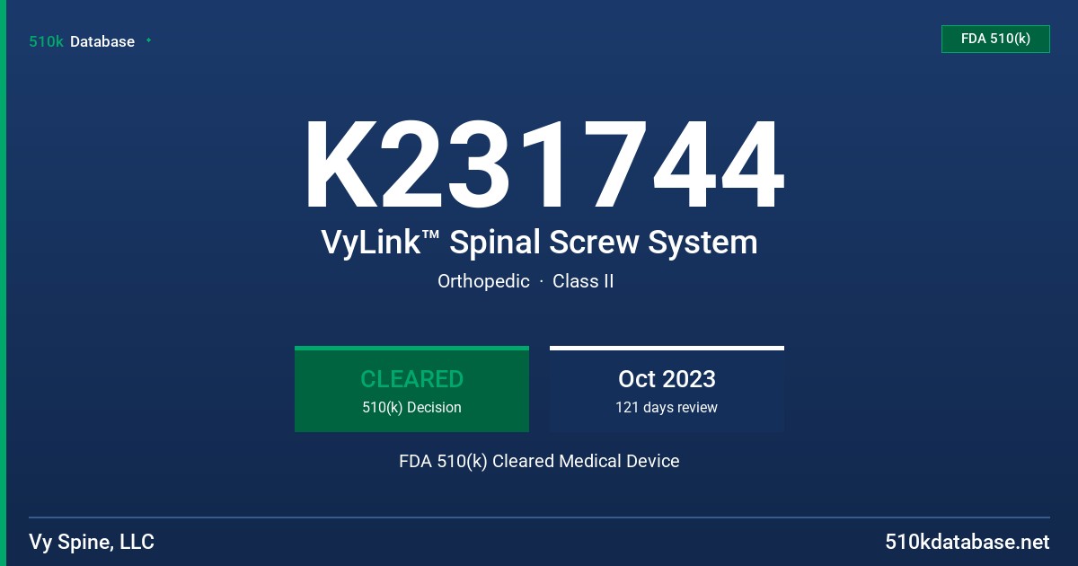 K231744 VyLink™ Spinal Screw System FDA 510(k) Cleared Medical Device