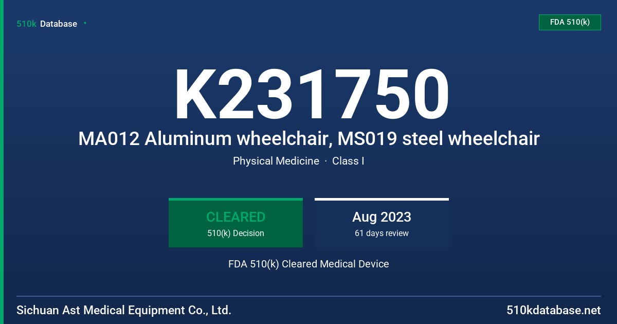K231750 MA012 Aluminum wheelchair, MS019 steel wheelchair FDA 510(k) Cleared Medical Device