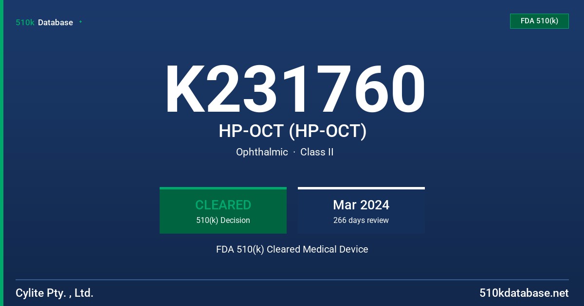 K231760 HP-OCT (HP-OCT) FDA 510(k) Cleared Medical Device