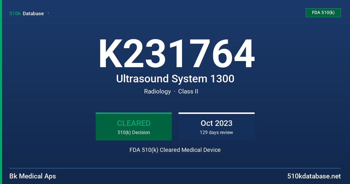 K231764 Ultrasound System 1300 FDA 510(k) Cleared Medical Device