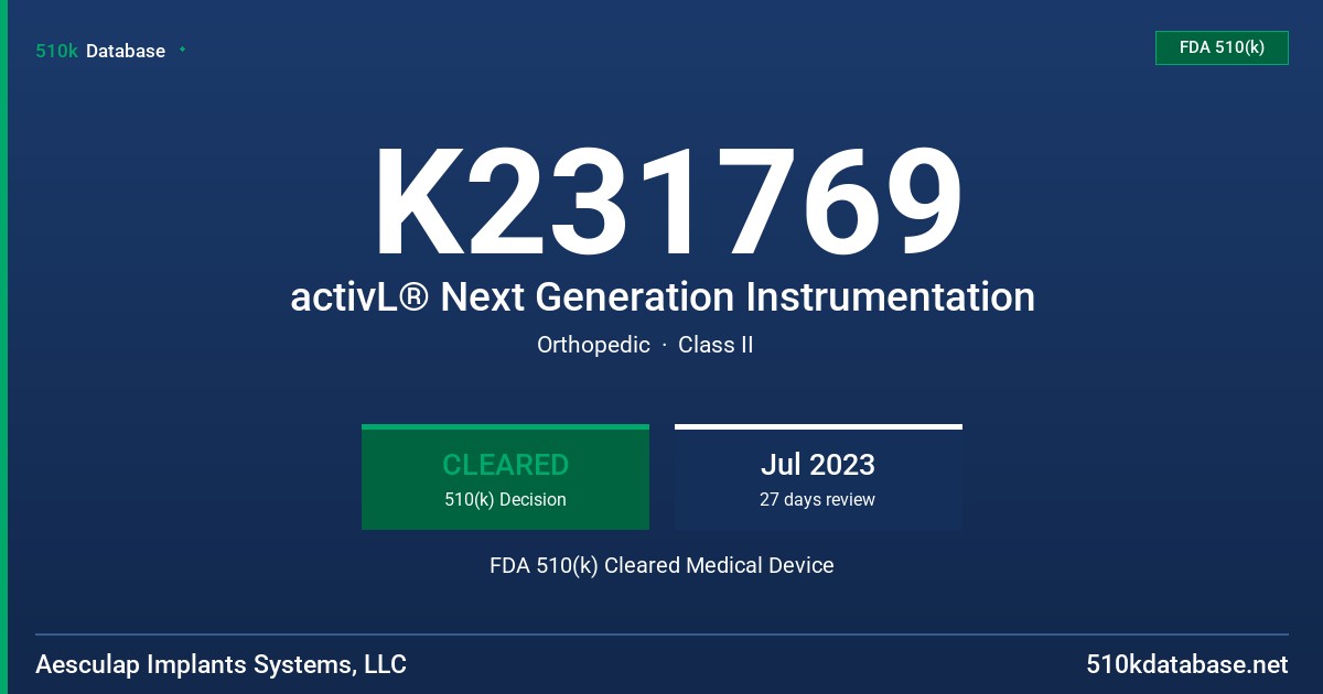 K231769 activL® Next Generation Instrumentation FDA 510(k) Cleared Medical Device
