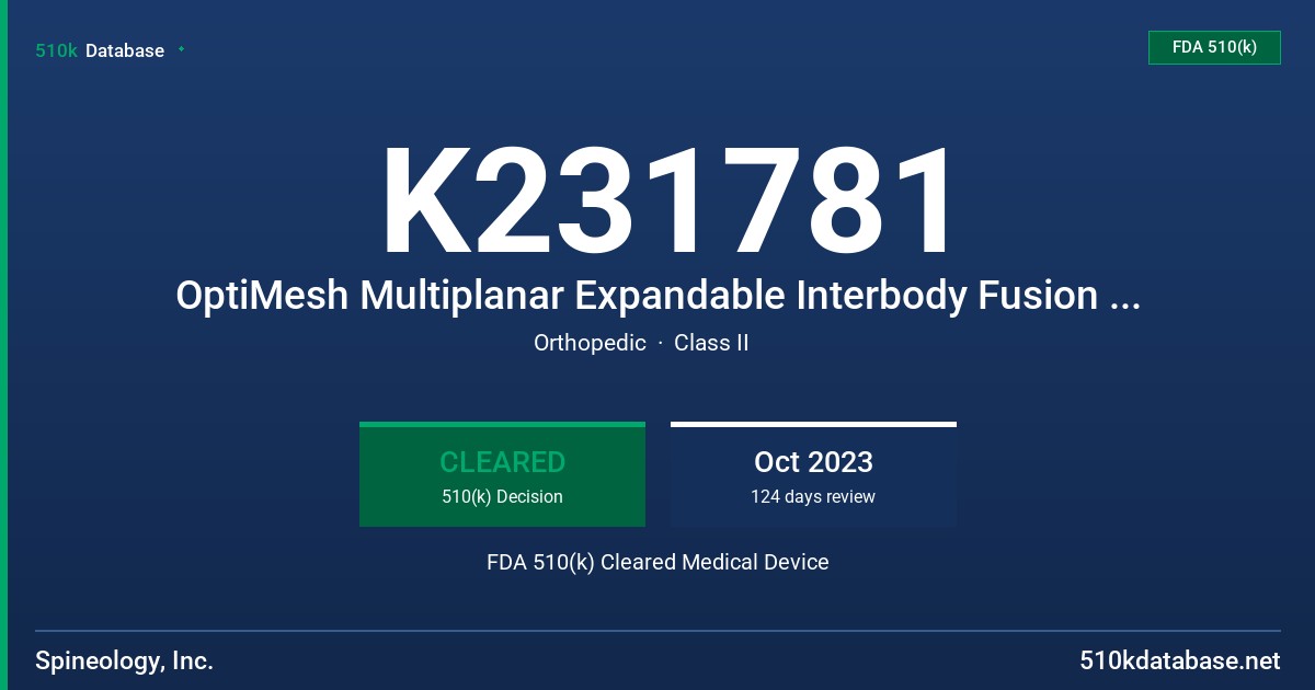 K231781 OptiMesh Multiplanar Expandable Interbody Fusion System FDA 510(k) Cleared Medical Device