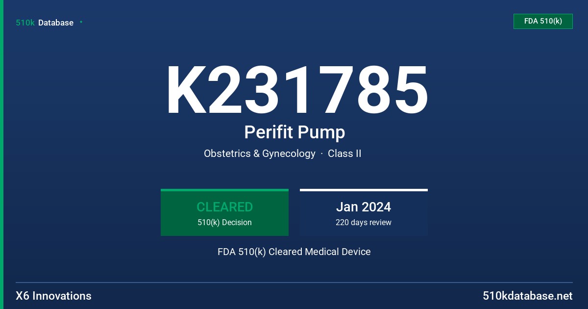 K231785 Perifit Pump FDA 510(k) Cleared Medical Device