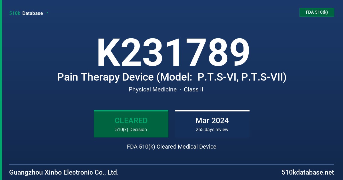 K231789 Pain Therapy Device (Model:  P.T.S-VI, P.T.S-VII) FDA 510(k) Cleared Medical Device