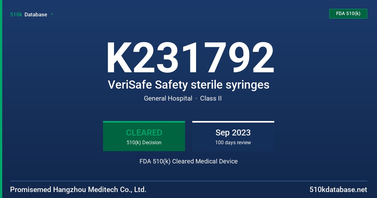K231792 VeriSafe Safety sterile syringes FDA 510(k) Cleared Medical Device