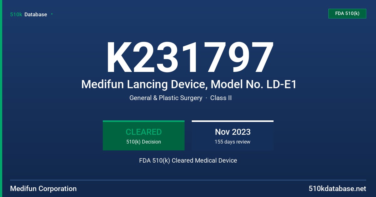 K231797 Medifun Lancing Device, Model No. LD-E1 FDA 510(k) Cleared Medical Device
