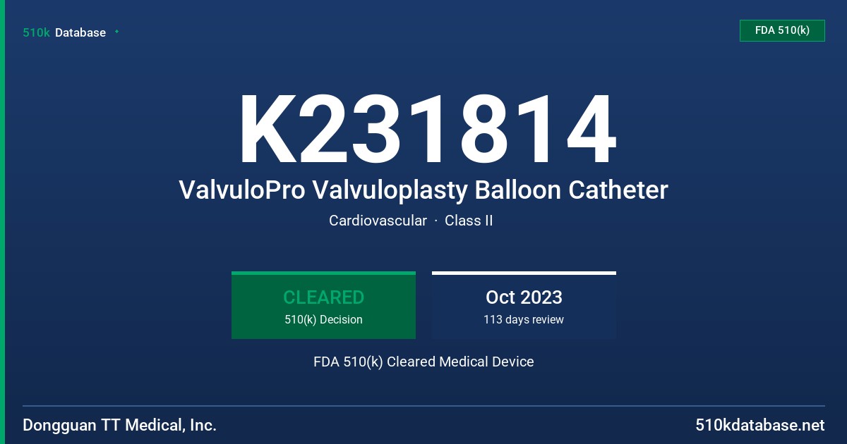 K231814 ValvuloPro Valvuloplasty Balloon Catheter FDA 510(k) Cleared Medical Device