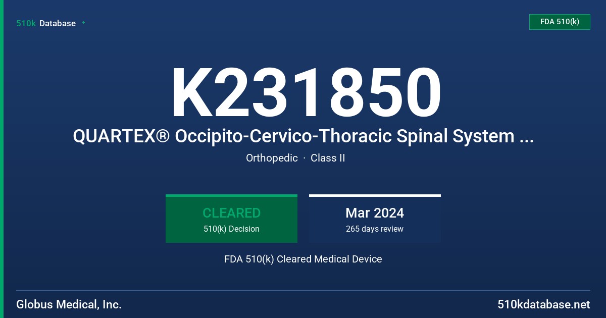 K231850 QUARTEX® Occipito-Cervico-Thoracic Spinal System ExcelsiusGPS® Instruments FDA 510(k) Cleared Medical Device